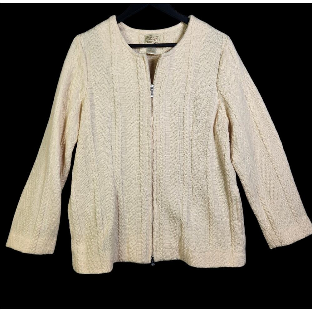 Boyne Valley Weavers Cable Knit Zip Sweater M Ireland 100% Merino Wool Fisherman